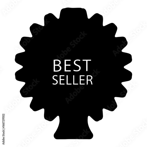 Black emblem with the words best seller to indicate top sales