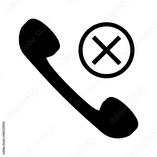 Black telephone receiver icon with a crossed out circle signifying rejection