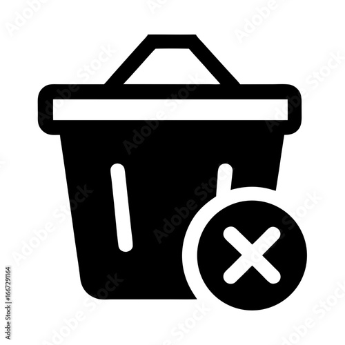 Black and white shopping basket with X symbol indicating deletion concept