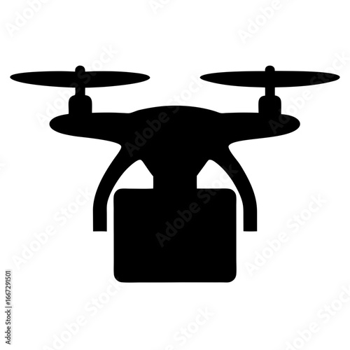 Silhouette of a drone carrying a package, delivery service concept icon