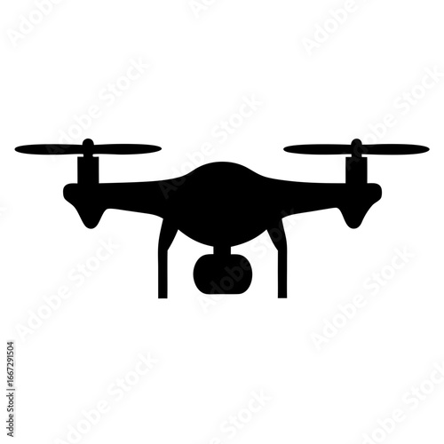 Simple black and white silhouette of a drone or quadcopter design