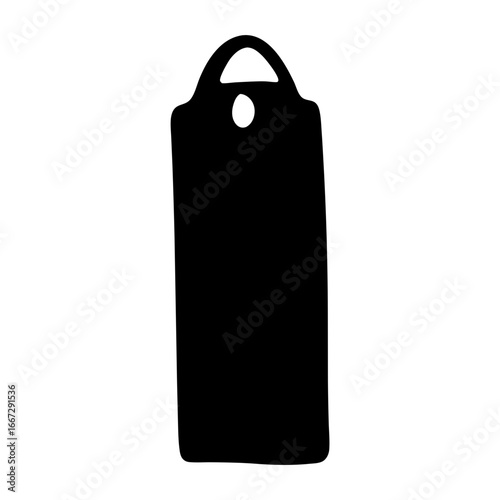 Simple black tag with a hole on top for easy hanging options