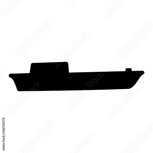 A silhouette of a small boat or tug boat illustration art