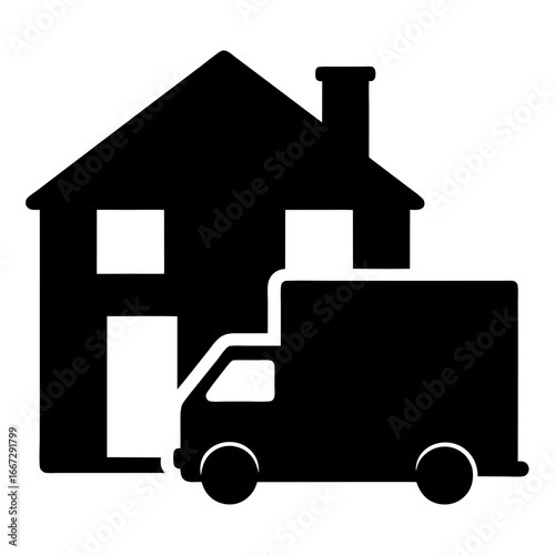 Home moving icon with a delivery truck representing relocation services
