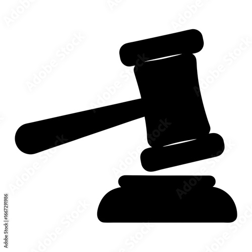 Black silhouette of a gavel used in legal proceedings, isolated on white