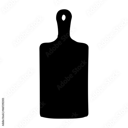 Black Silhouette of a Cutting Board with Handle and Hanging Hole