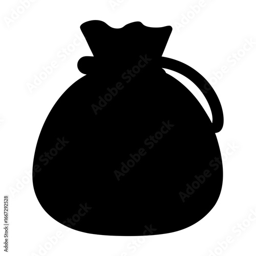 A black silhouette of a moneybag sack, with a simple design