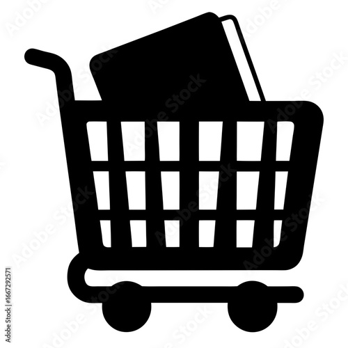 Shopping cart with a book inside represents online bookstore purchasing experience