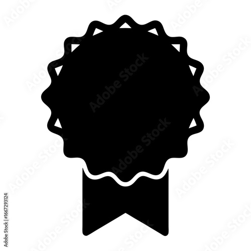 Black award rosette with two ribbons hanging down in simple style