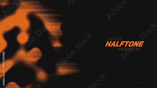 Abstract vector torn orange halftone background. Scrathed dotted texture element.