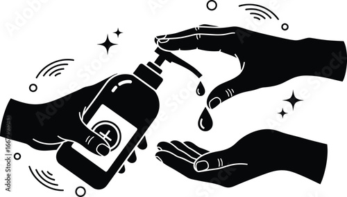 Illustration of hand sanitizer application.