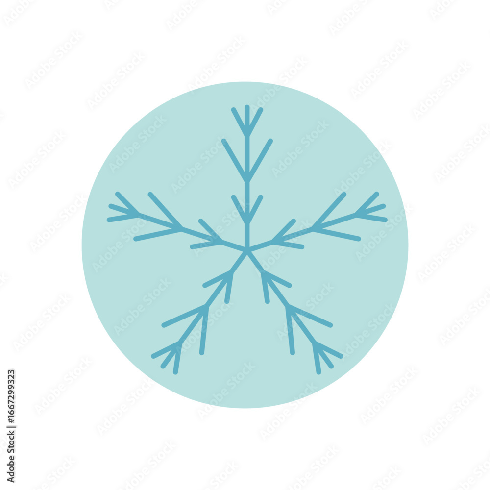 Round blue sticker with snowflake icon, icy line and chill detail. Cold snow flake label for winter package decoration and xmas product, flat symbol for seasonal use. Round blue sticker with snowflake icon, icy line and chill detail. Cold snow flake label for winter package decoration and xmas product, flat symbol for seasonal use.