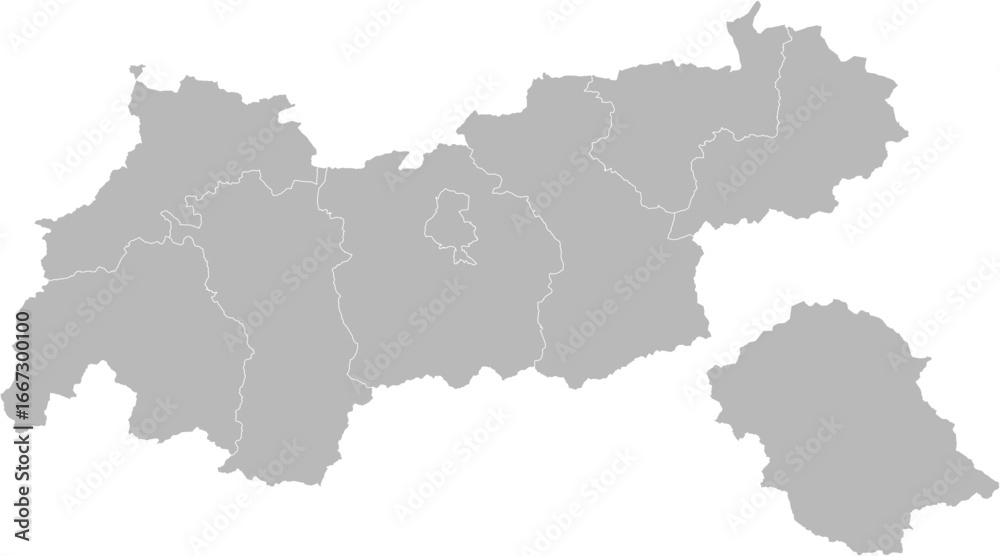 Fototapeta premium Tyrol (Tirol), Austria – administrative vector map with district boundaries (LCC projection, PPT-compatible & fully editable)