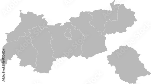 Tyrol (Tirol), Austria – administrative vector map with district boundaries (LCC projection, PPT-compatible & fully editable)