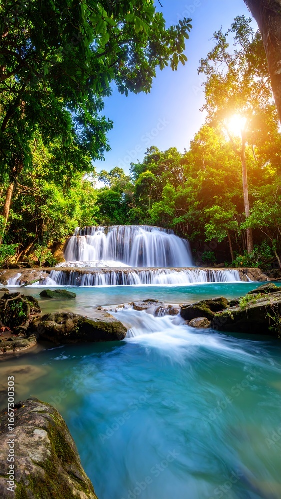 Obraz premium Lush waterfall cascading through tropical forest