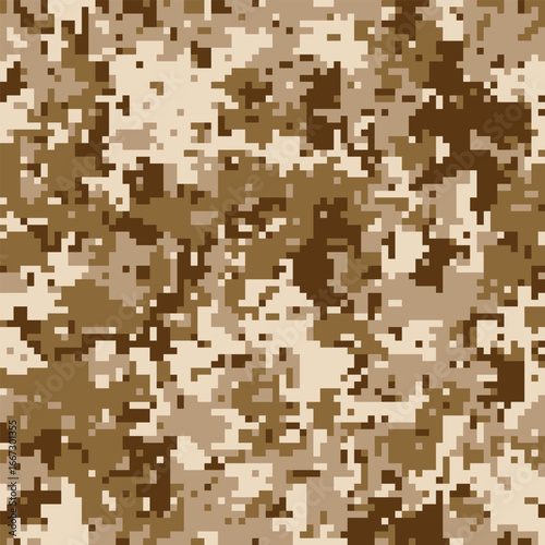 Abstract digital camouflage pattern in earthy tones.  Perfect for backgrounds, textiles, militarythemed designs, or creating a sense of concealment and mystery.