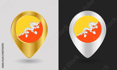 Gold and Silver Bhutan Flag Map Pin Icon
