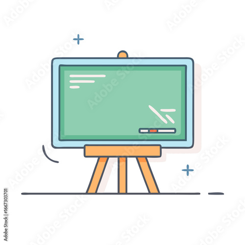 Cartoon style illustration of a green chalkboard on a wooden easel stand