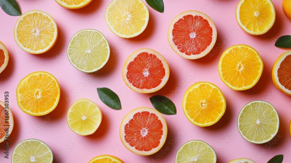 Fototapeta premium Citrus slices background lifestyle nutrition design composition inspiration fresh organic