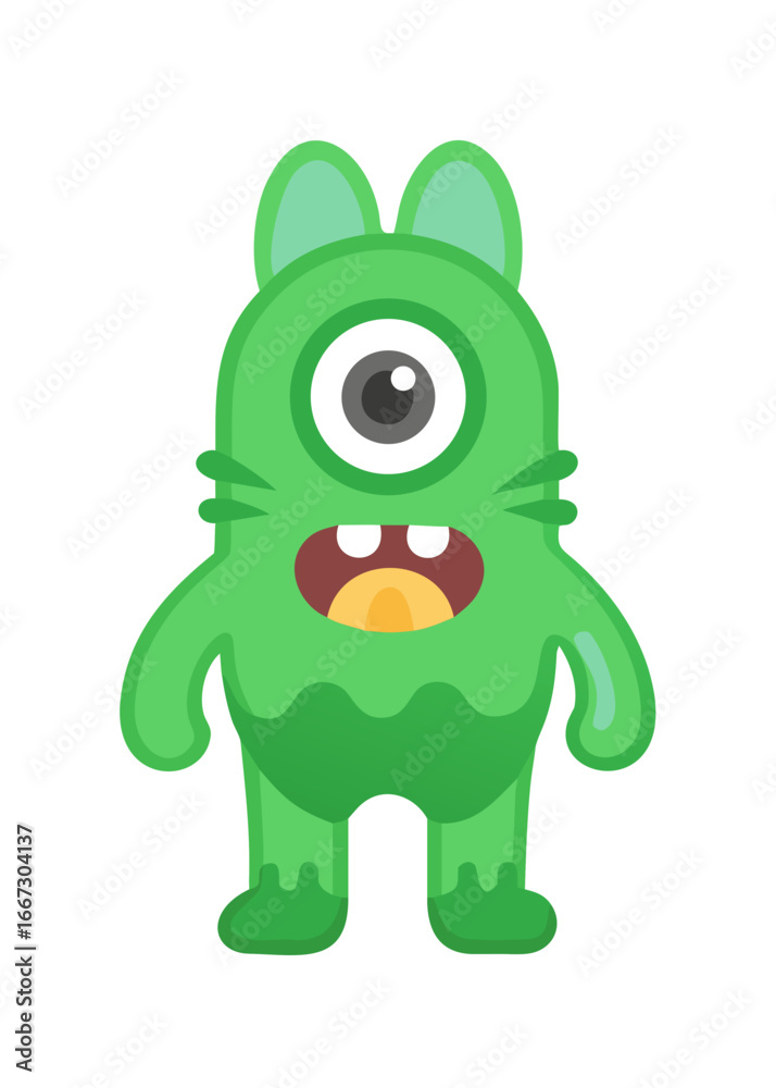 Fototapeta premium Green Monster Avatar with Big Eye and Tooth