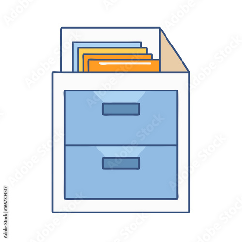 Illustration of a filing cabinet with files sticking out the top drawer