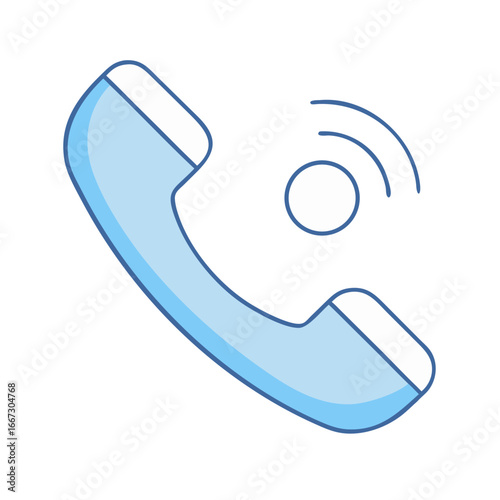 Illustration of a blue telephone receiver emitting a ringing signal