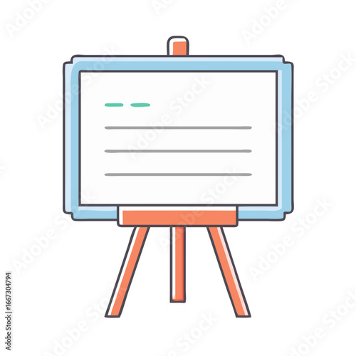 Illustration of a cartoon whiteboard with an easel and some text