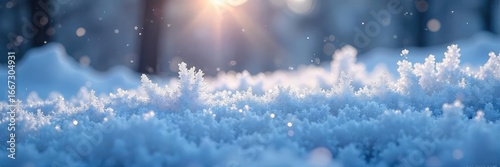 Shimmering ice crystals glisten, capturing the cold light A breathtaking winter scene with a magical, sparkly frost Perfect for winter wonderland, holiday, or fantasy themes , magical, glitter, snow