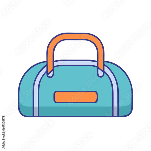 Cartoon duffel bag illustration with orange handle and aqua body color