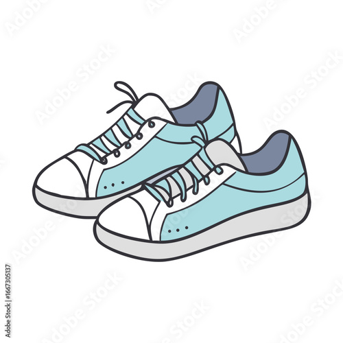 Illustration of a pair of stylish light blue and white sneakers
