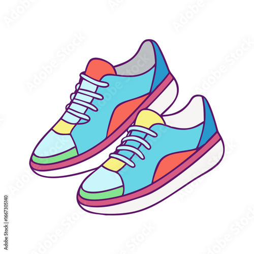 A colorful pair of running shoes perfect for exercise or streetwear fashion