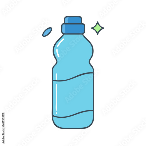 Cartoon illustration of a fresh and clean water bottle with sparkles