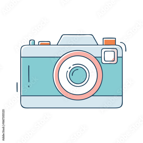 Retro Cartoon Style Camera Illustration with Pastel Colors and Delicate Lines