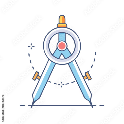 Illustration of a vintage style drawing compass and construction tool