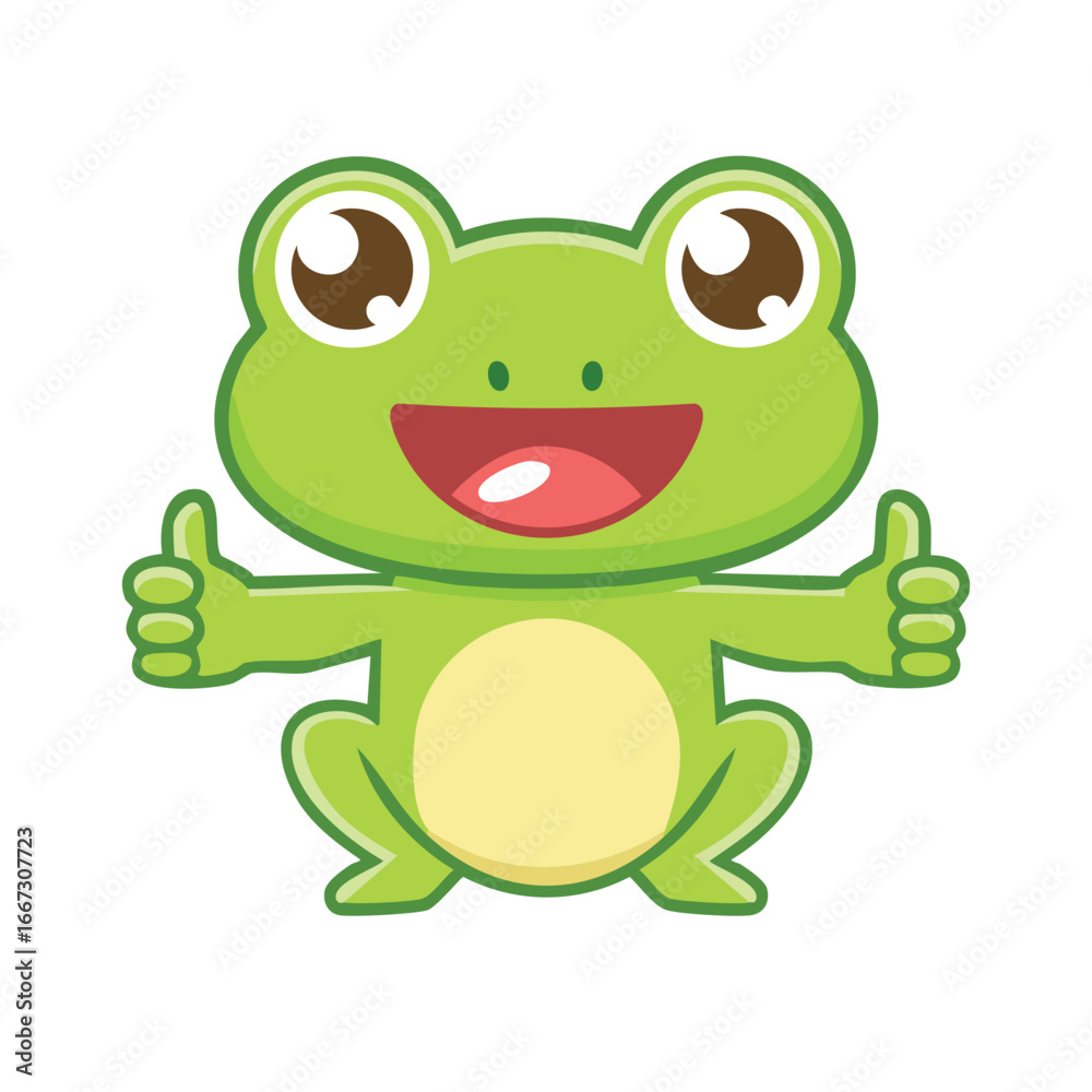Fototapeta premium An adorable cartoon frog giving a thumbs up, spreading positivity and cheer
