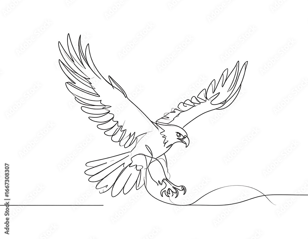 Obraz premium Continuous line drawing of a soaring eagle