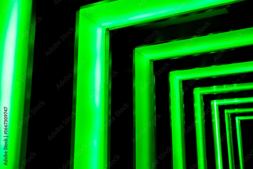 Fototapeta premium Green and Black Lit Hallway