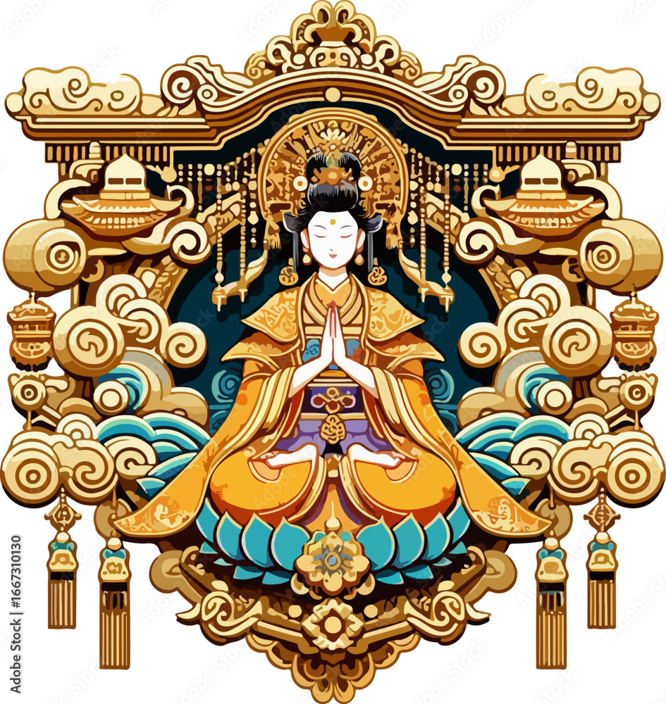 Obraz premium Beautiful_Asian_Woman_Illustration_–_Traditional_Female_Artwork_with_Floral
