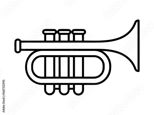 Single trumpet outline vector illustration icon. Brass wind instrument icon.