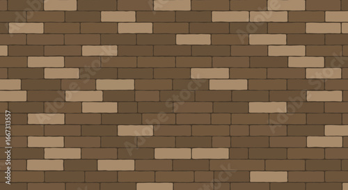 Seamless brick wall pattern with alternating brown and beige bricks design