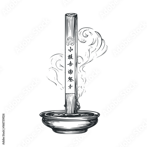 Chinese incense holder with smoke and calligraphy