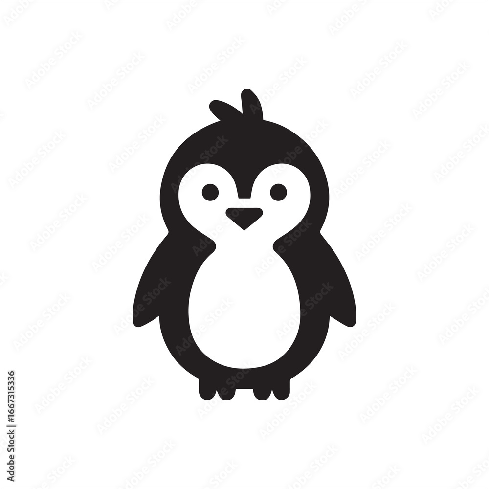 Fototapeta premium Simple Black and White Cartoon Penguin Illustration 1.