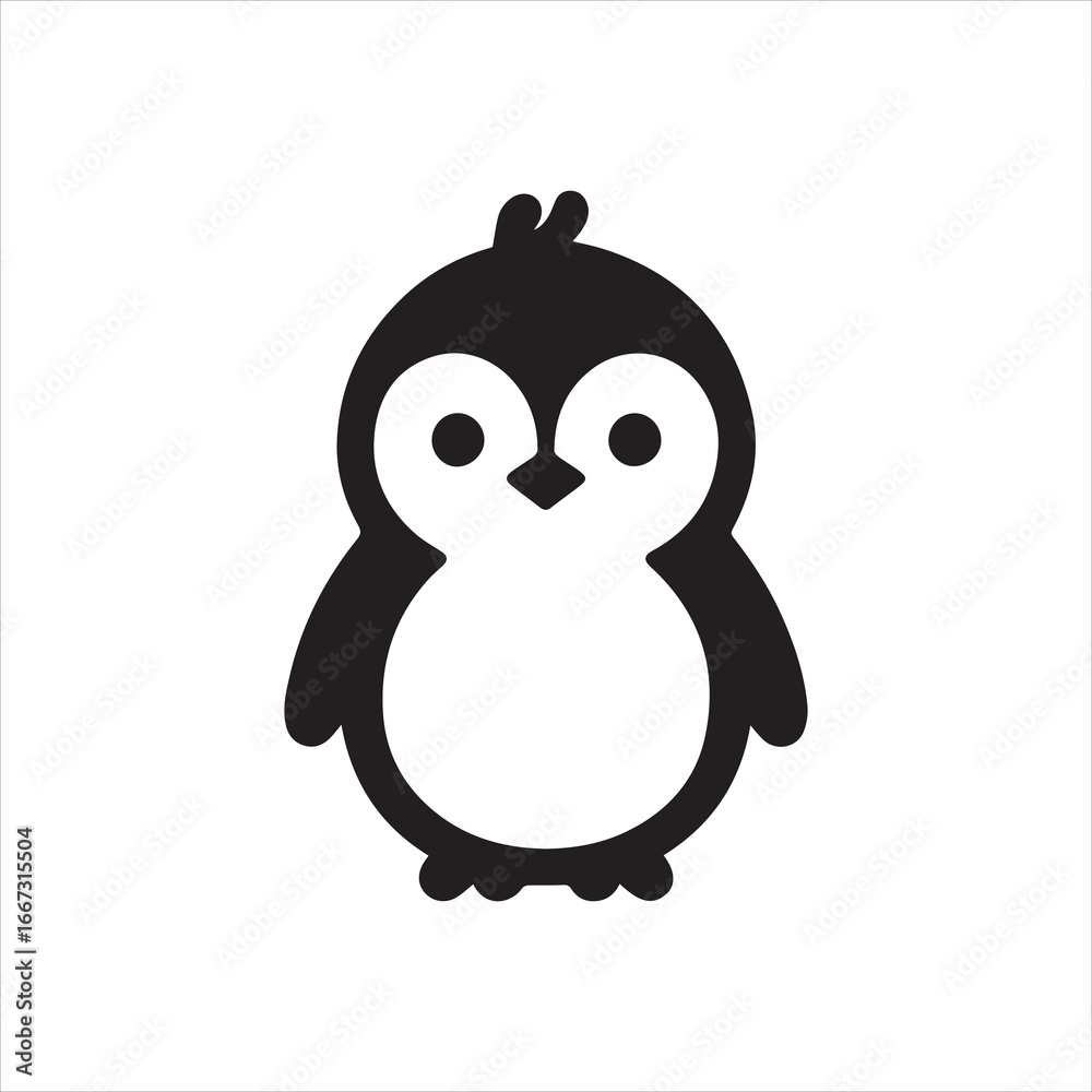 Obraz premium Simple Black and White Penguin Illustration with Unique Head Detail.