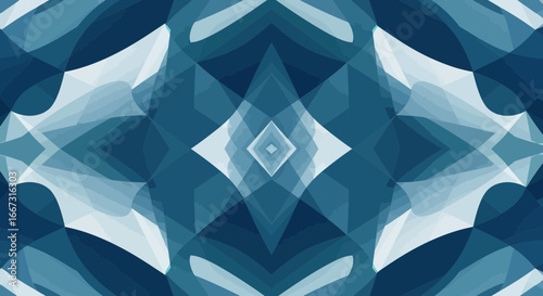 Abstract geometric background with blue hues and symmetrical diamond patterns