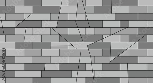 Abstract brick wall background with polygonal shapes and monochrome color scheme