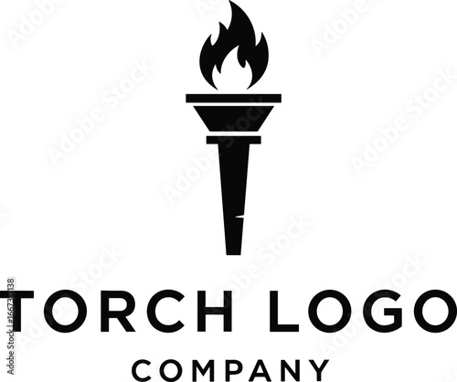 Torch logo design, flame symbol icon, leadership branding graphic, minimalist black emblem, guidance and enlightenment logo, company identity mark