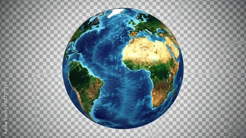 Earth Globe on Transparent Background with Science, Ecology, World, Geography, and Climate Change.