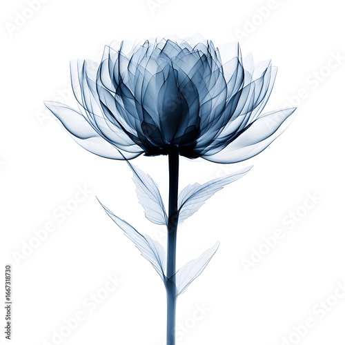 Elegant Blue Translucent Flower Xray Style Botanical Art
