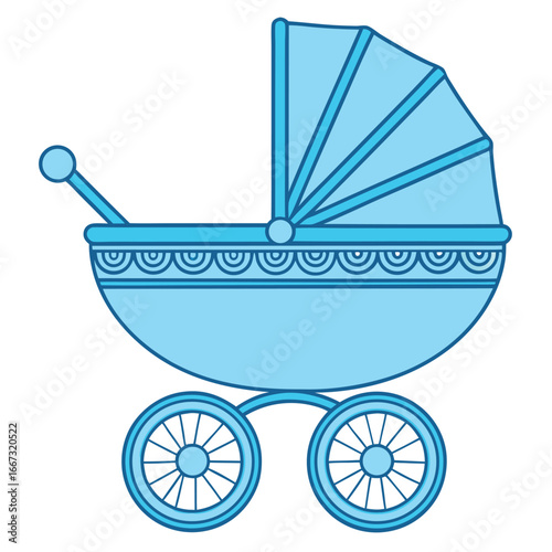 Minimalist Baby Carriage Vector Illustration in Light Blue Flat Design
