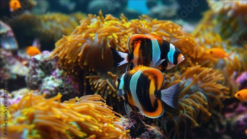 Vibrant clownfish amidst a coral reef, indicative of healthy marine ecosystems.